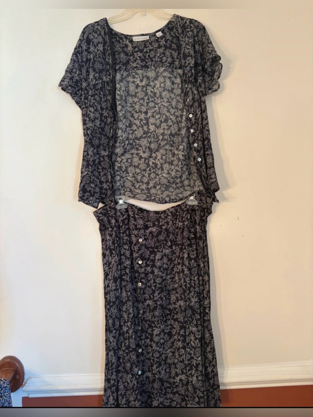 Grandma cottagecore Floral Button-Front Maxi Skirt and top set  Black and Cream